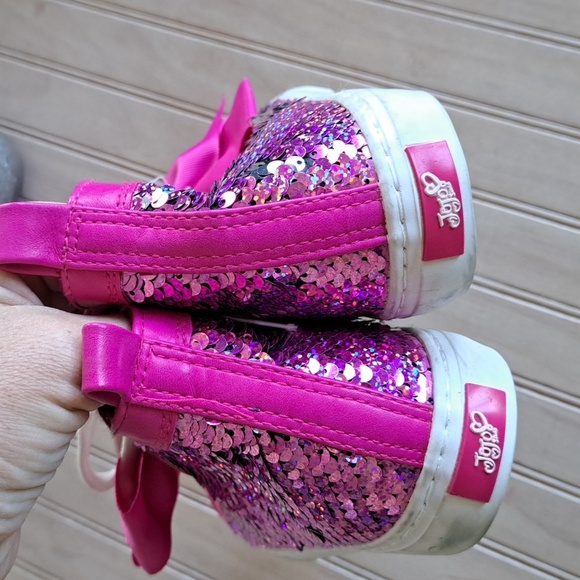 NWT JoJo Ground Up Pink Sequin Sparkly Hot Pink With Bow Girl High Top Sneakers - Picture 3 of 6
